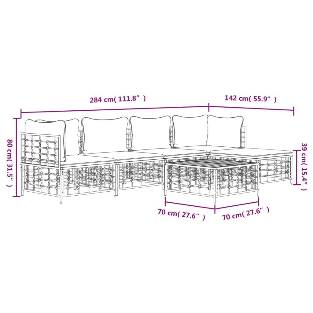 6-Delige Loungeset Met Kussens Poly Rattan Antracietkleurig 1