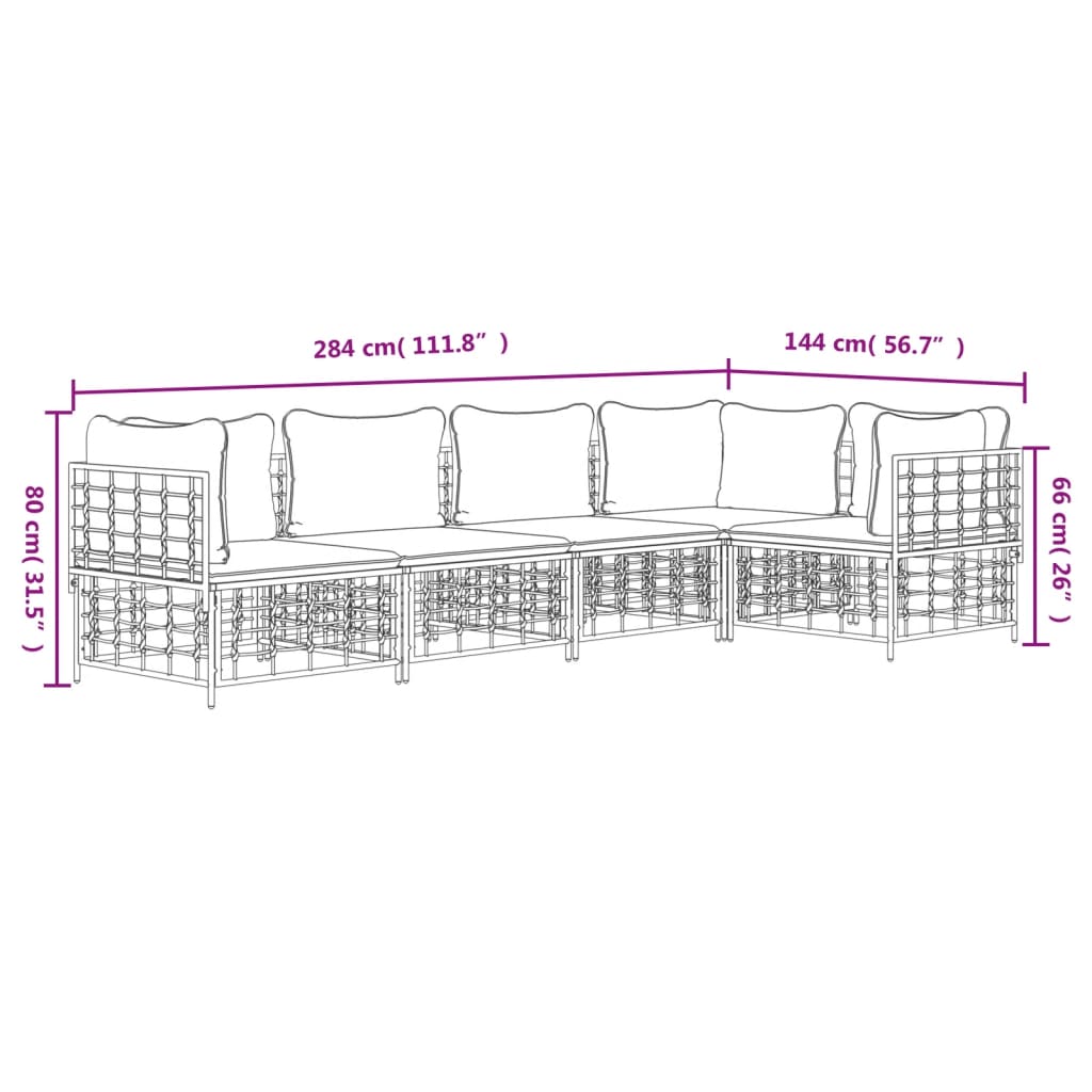 5-Delige Loungeset Met Kussens Poly Rattan Antracietkleurig 1