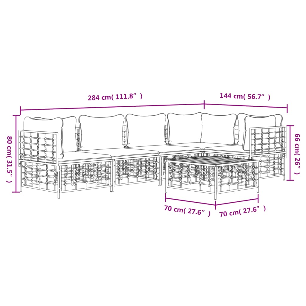 6-Delige Loungeset Met Kussens Poly Rattan Antracietkleurig 1