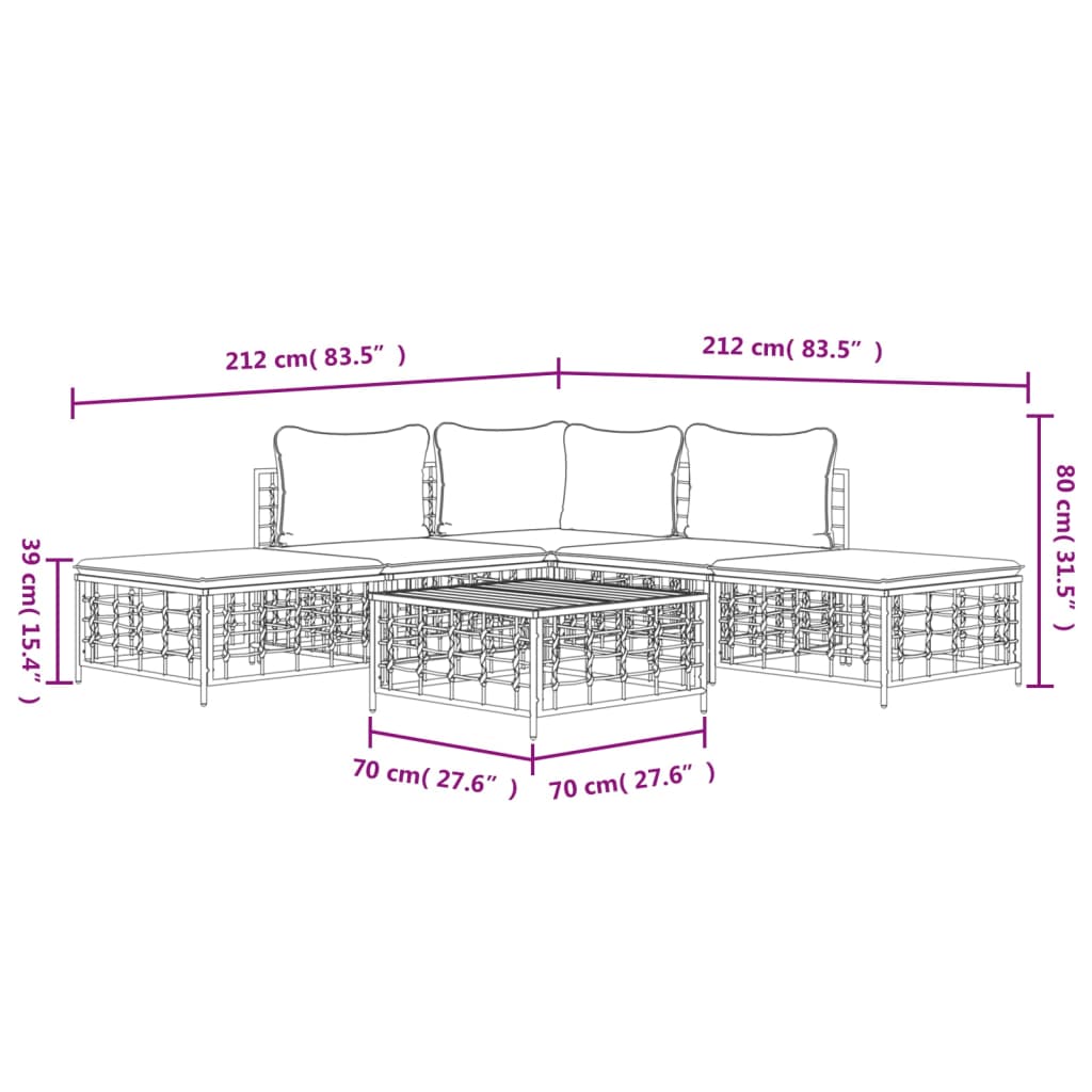 6-Delige Loungeset Met Kussens Poly Rattan Antracietkleurig 1