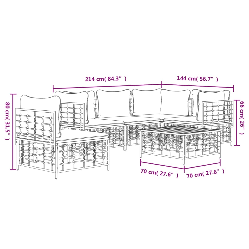 6-Delige Loungeset Met Kussens Poly Rattan Antracietkleurig 1