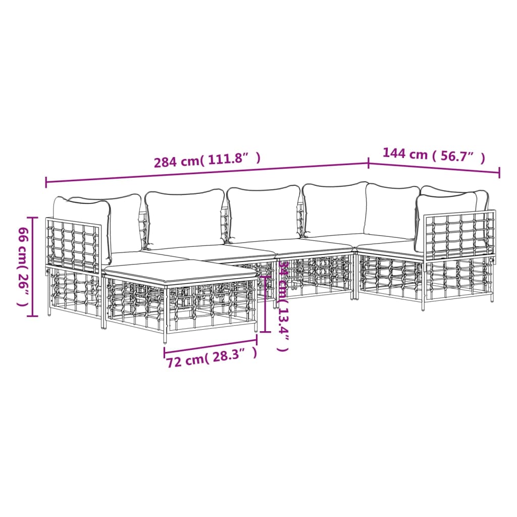 6-Delige Loungeset Met Kussens Poly Rattan Antracietkleurig 1