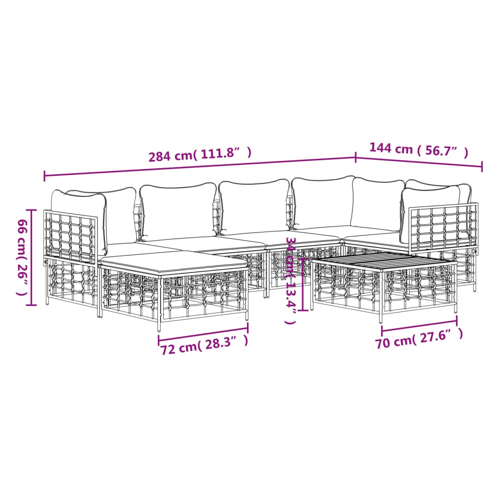 7-Delige Loungeset Met Kussens Poly Rattan Antracietkleurig 1