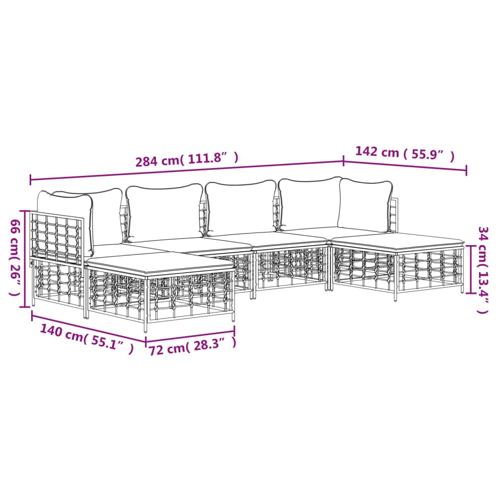 6-Delige Loungeset Met Kussens Poly Rattan Antracietkleurig 1