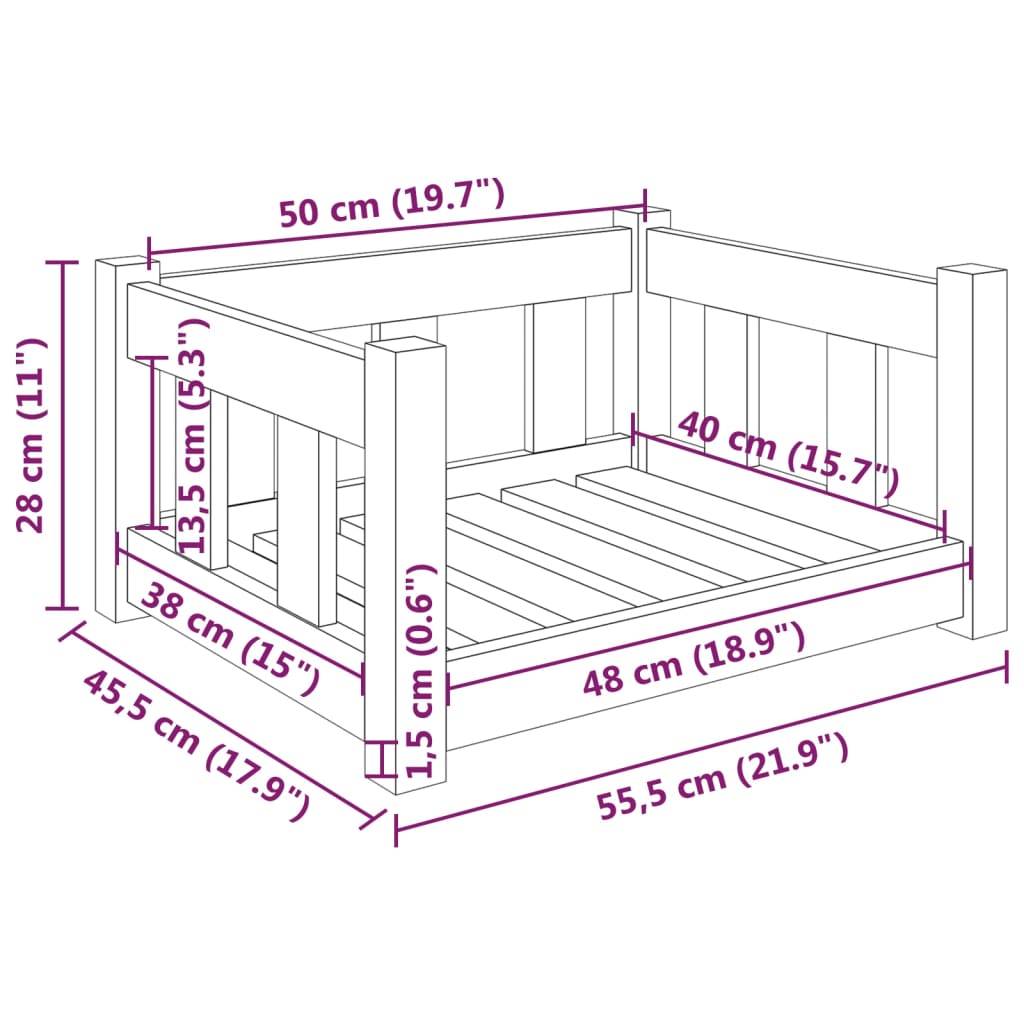 Hondenmand 55,5x45,5x28 cm massief grenenhout 55.5 x 45.5 x 28 cm Naturel