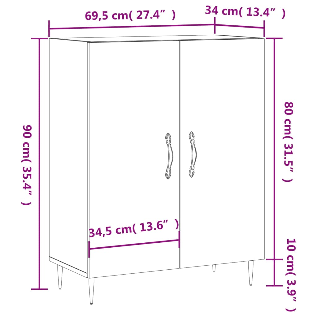 Dressoir 69,5X34X90 Cm Bewerkt Hout Grijs Sonoma Eikenkleurig