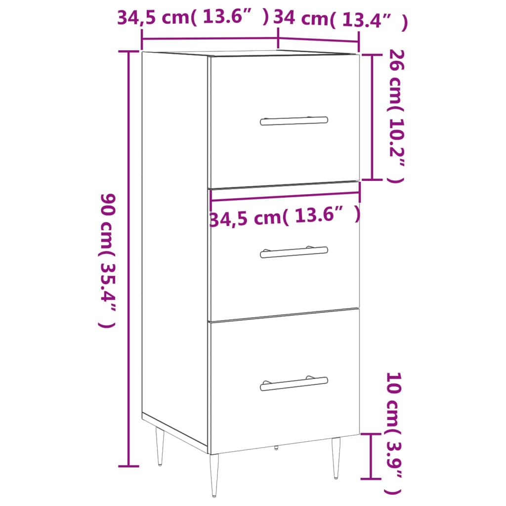 Dressoir 34,5X34X90 Cm Bewerkt Hout Grijs Sonoma Eikenkleurig
