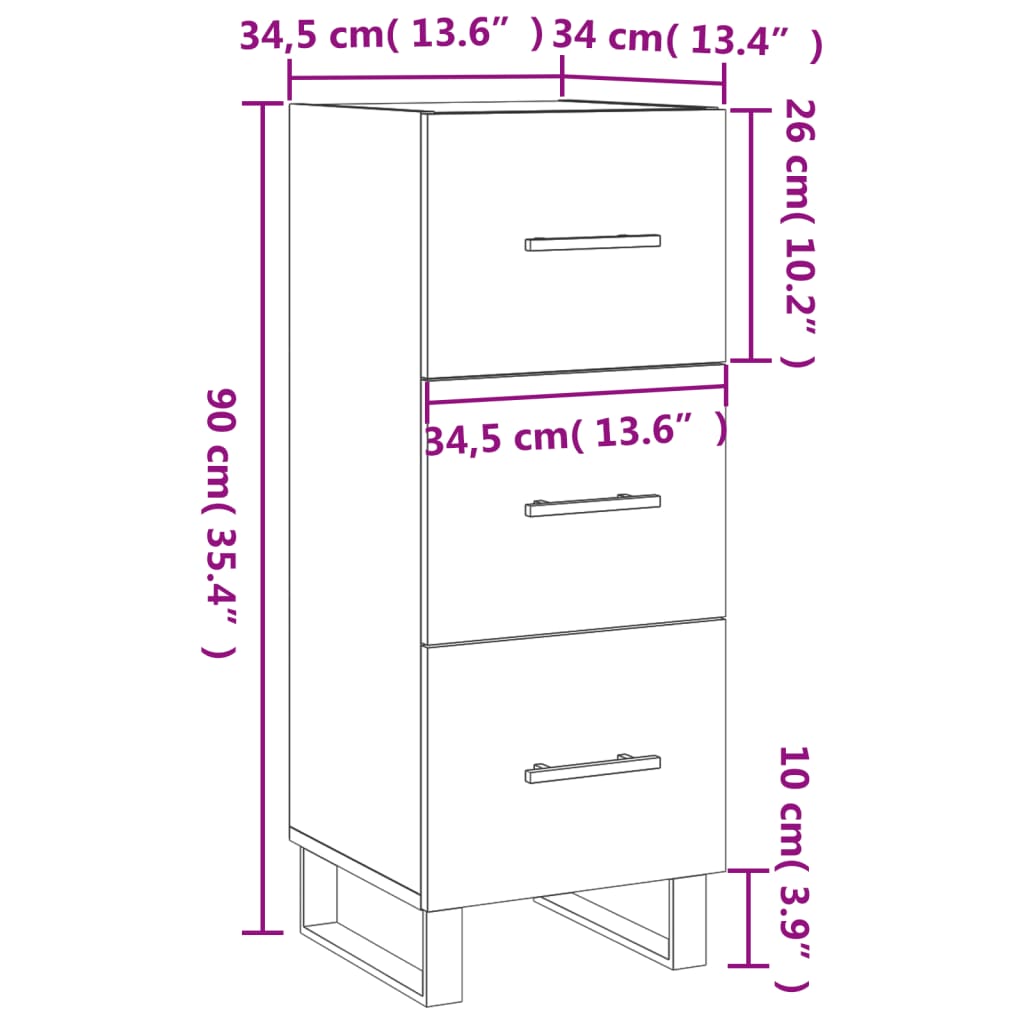 Dressoir 34,5X34X90 Cm Bewerkt Hout Gerookt Eiken