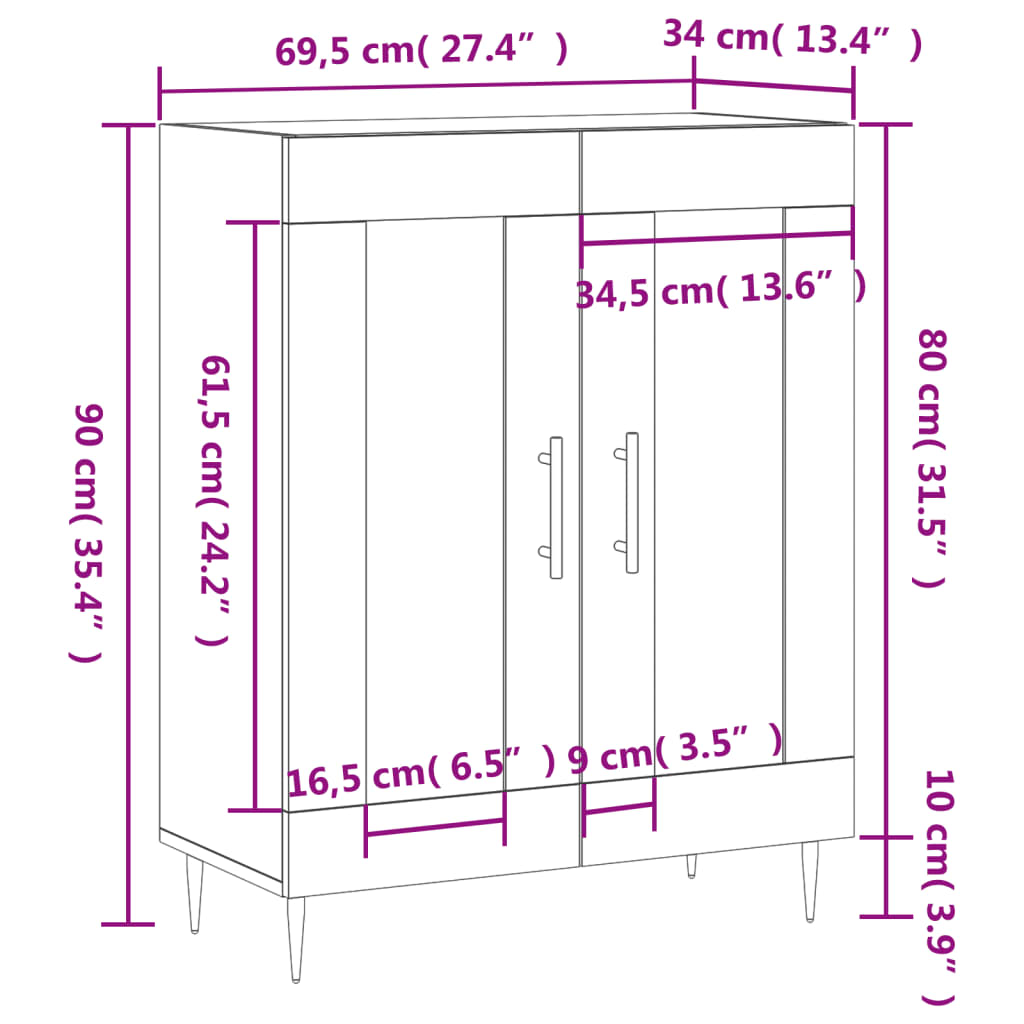 Dressoir 69,5x34x90 cm bewerkt hout gerookt eikenkleurig