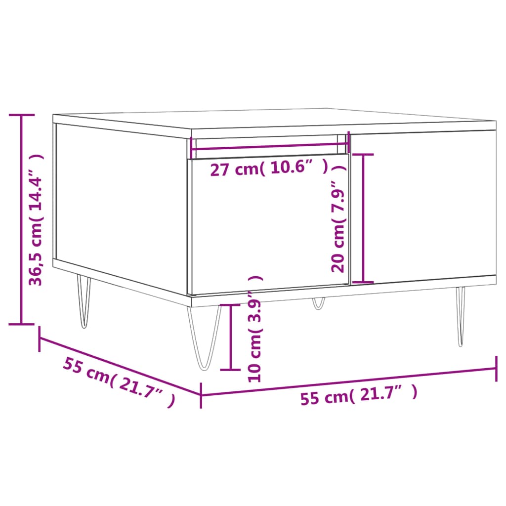 Salontafel 55X55X36,5 Cm Bewerkt Hout Eikenkleurig Grijs sonoma