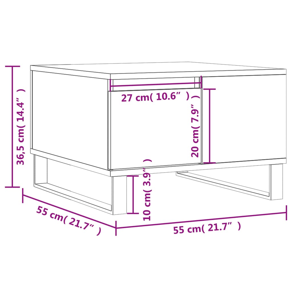 Salontafel 55X55X36,5 Cm Bewerkt Hout Wit