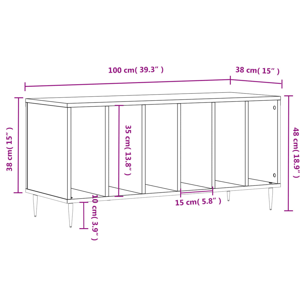Platenkast 100X38X48 Cm Bewerkt Hout Grijs Sonoma Eikenkleurig