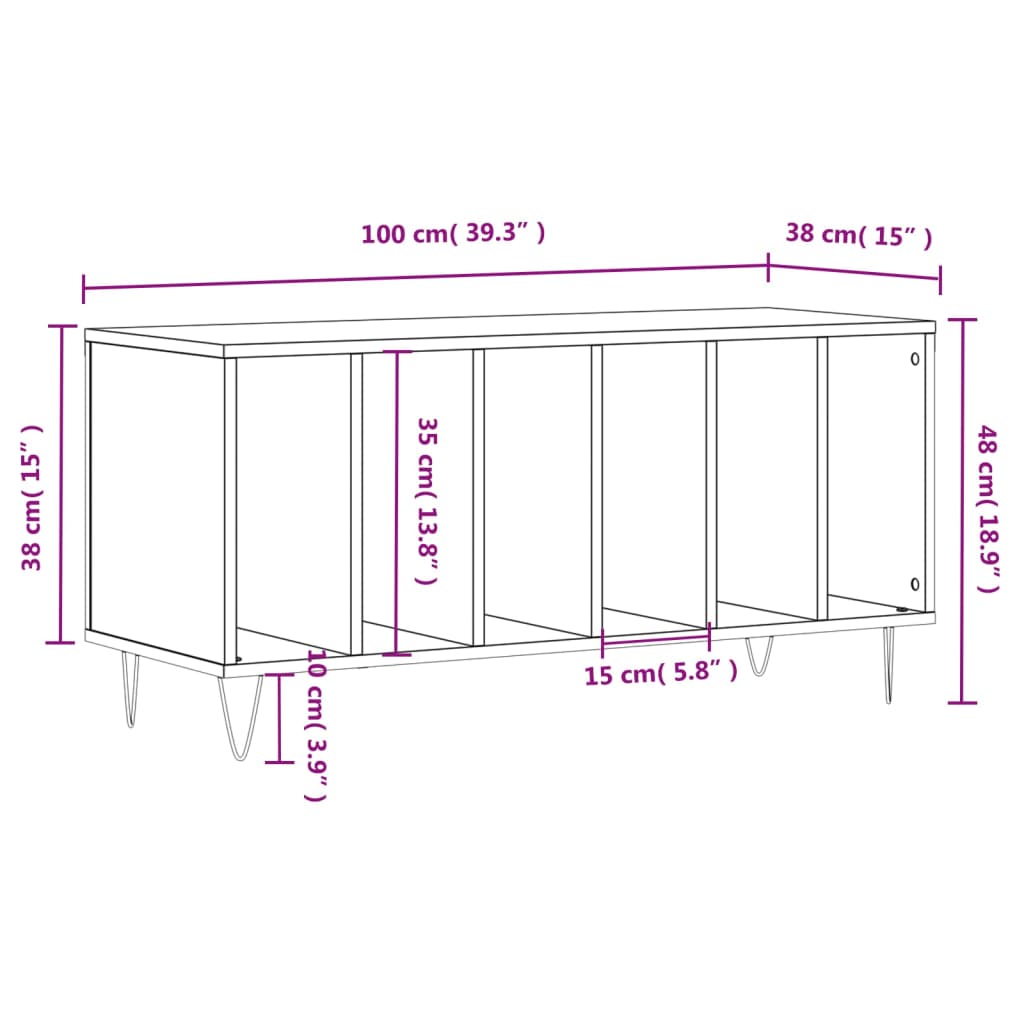 Platenkast 100X38X48 Cm Bewerkt Hout Wit