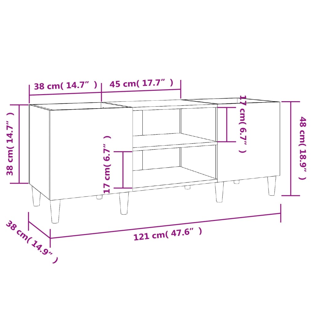 Platenkast 121X38X48 Cm Bewerkt Hout Zwart