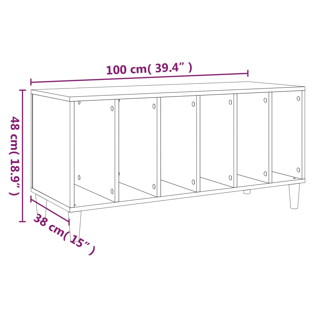Platenkast 100X38X48 Cm Bewerkt Hout Grijs Sonoma Eikenkleurig