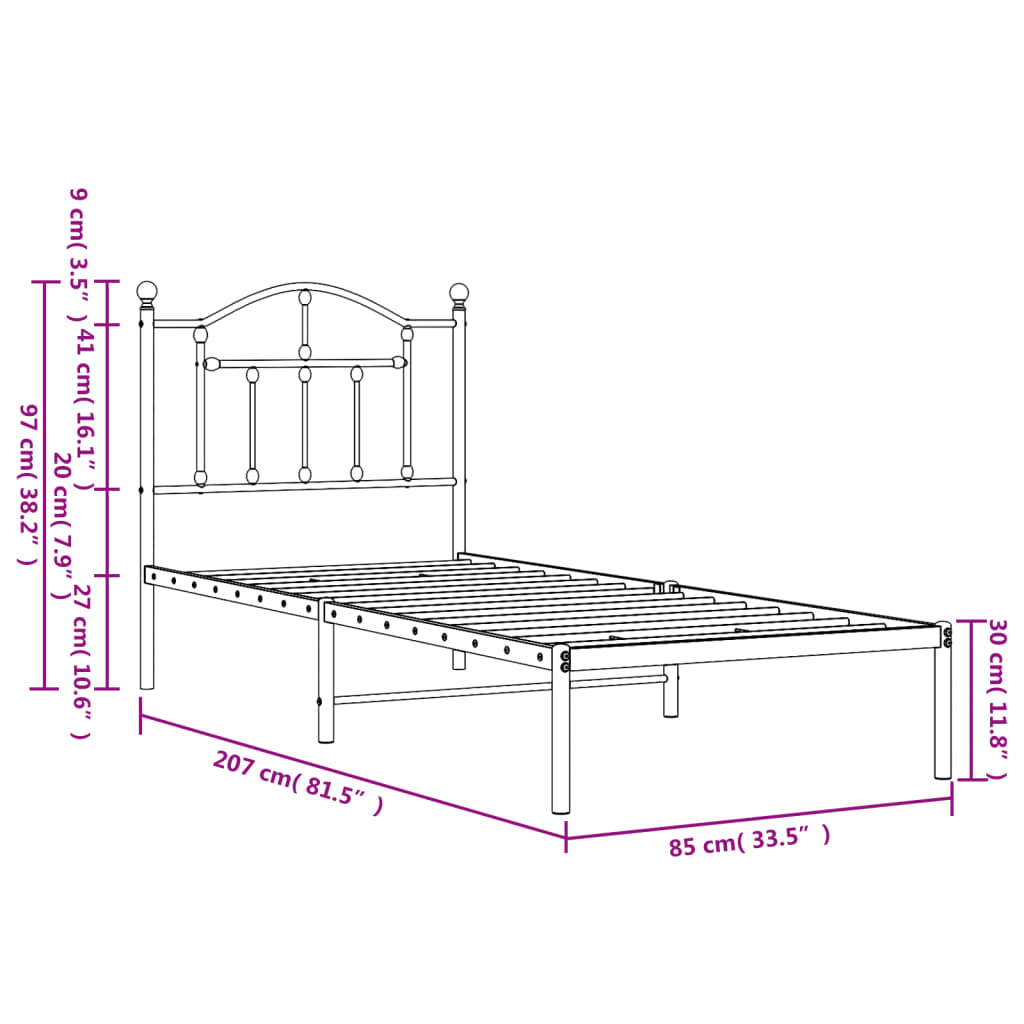 Bedframe Metaal 80 x 200 cm Wit met hoofdbord
