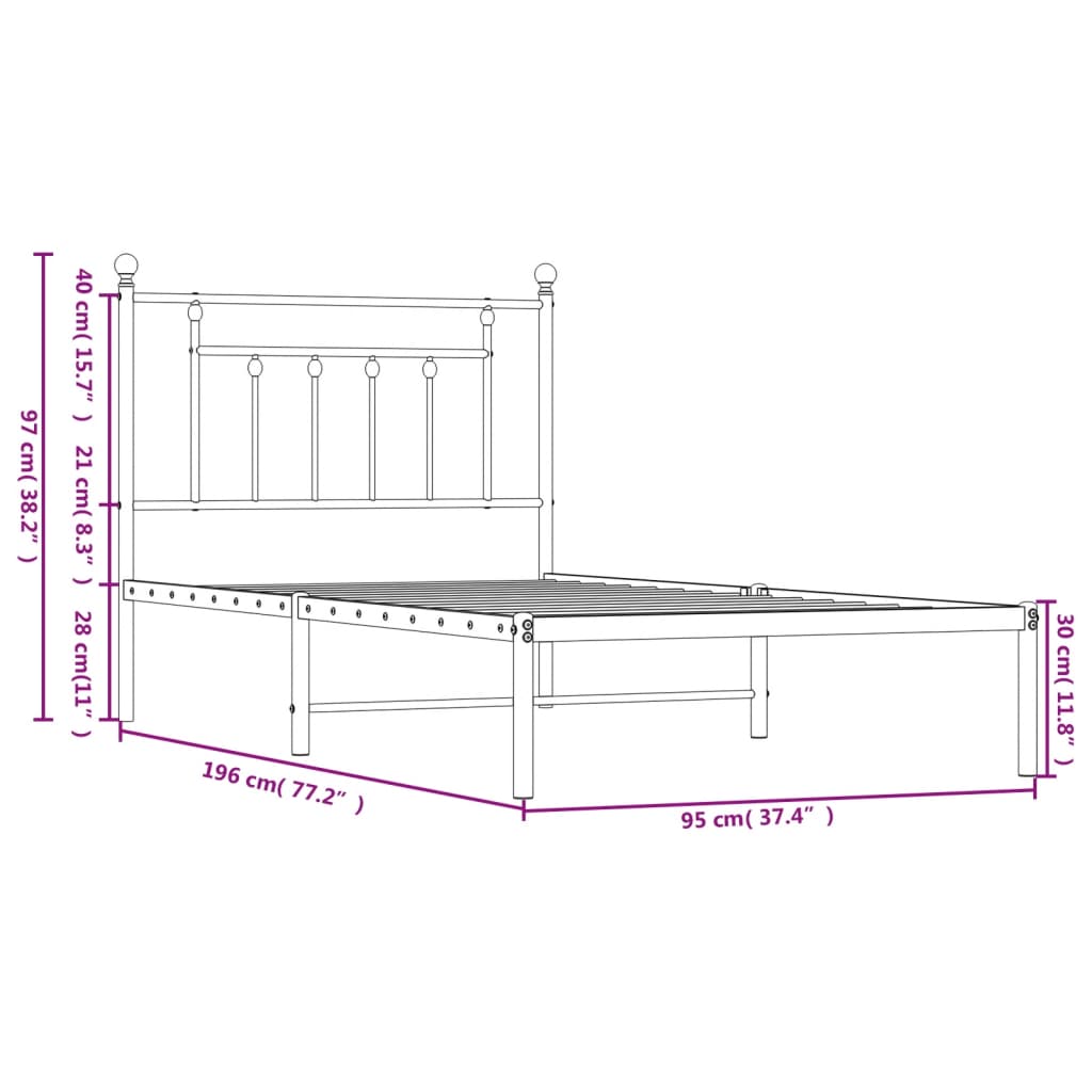 Bedframe Metaal 90 x 190 cm Zwart met hoofdbord