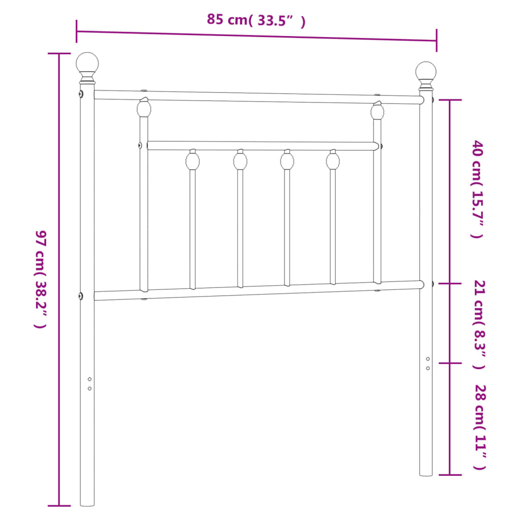 Hoofdbord 80 Cm Metaal Zwart