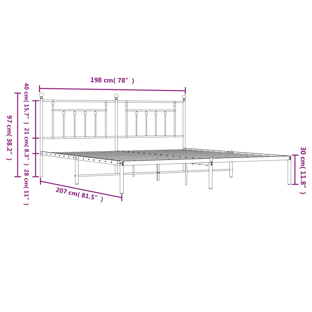Bedframe Metaal 193 x 203 cm Wit met hoofdbord