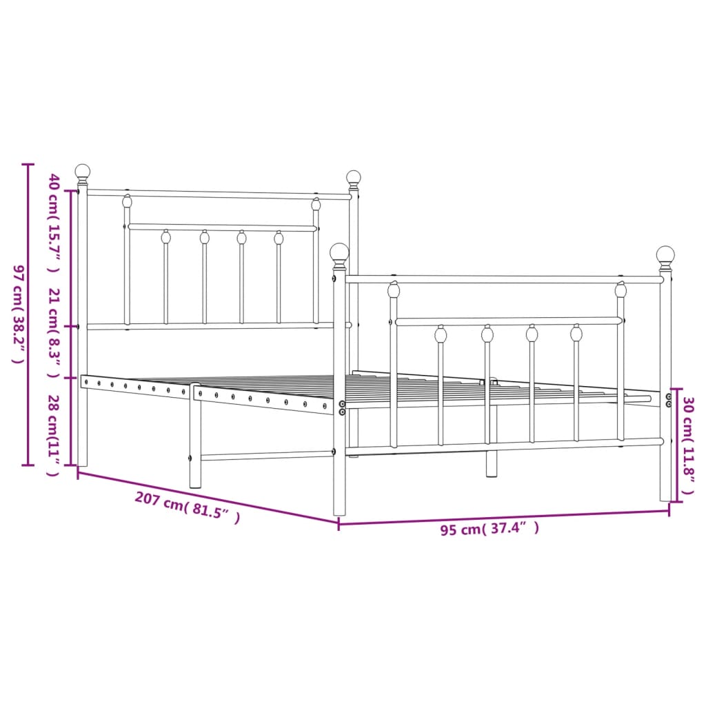 Bedframe Met Hoofd- En Voeteneinde Metaal 90 x 200 cm Wit met hoofdbord & voetbord