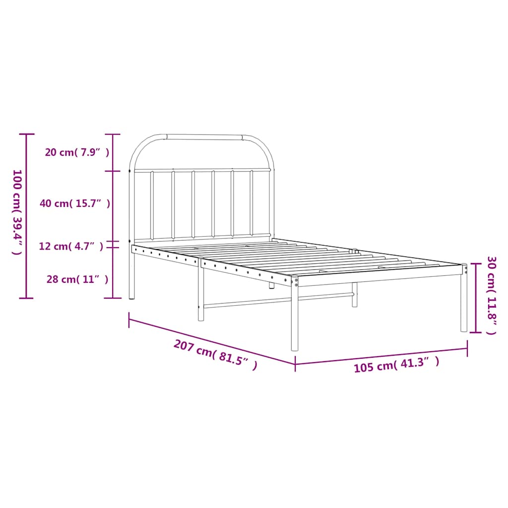 Bedframe Metaal 100 x 200 cm Zwart met hoofdbord