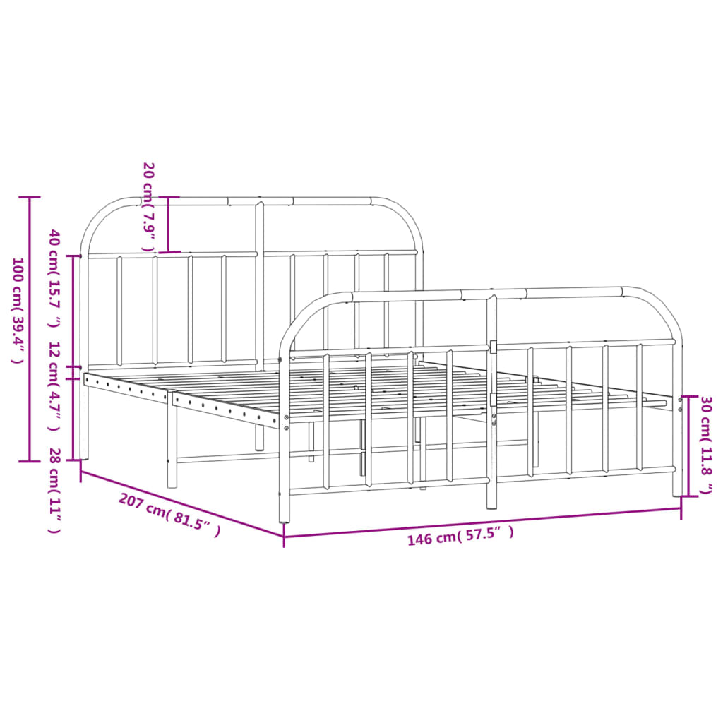 Bedframe Met Hoofd- En Voeteneinde Metaal 140 x 200 cm Zwart met hoofdbord & voetbord