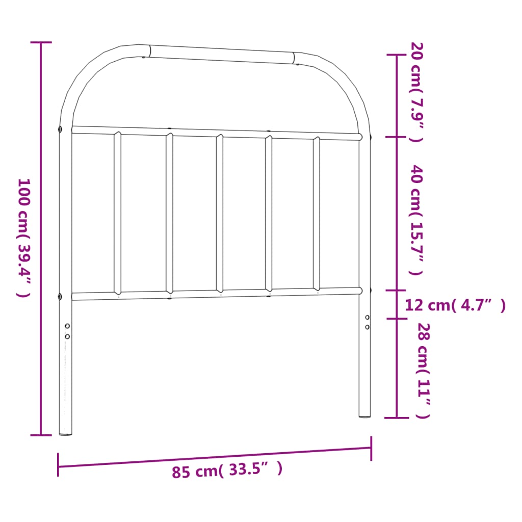 Hoofdbord metaal zwart 80 cm