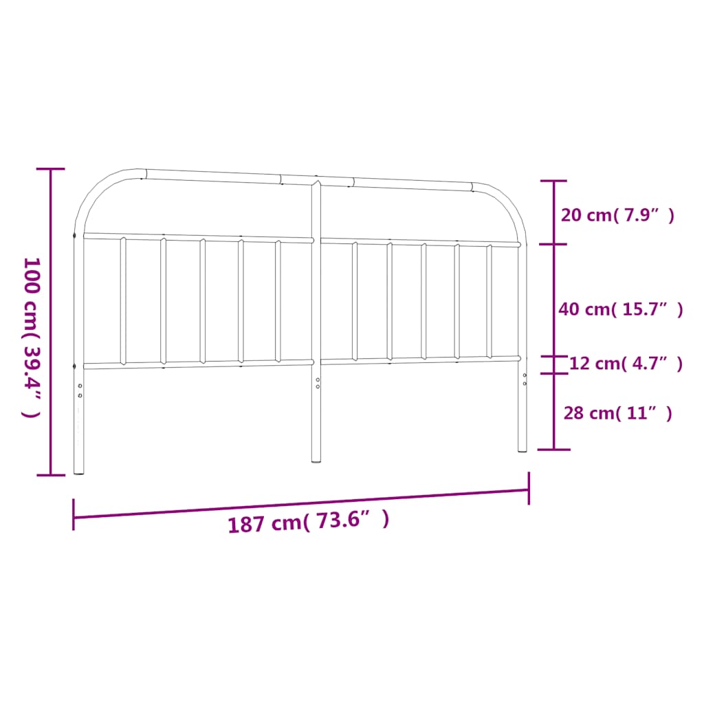 Vervangend hoofdbord metaal zwart 180 cm