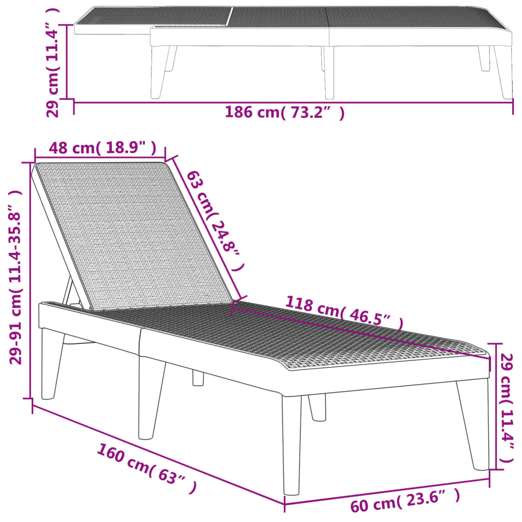 Ligbed 186X60X29 Cm Polypropeen 1