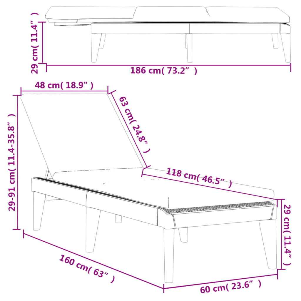 Ligbed Met Kussen 86X60X29 Cm Polypropeen Wit met kussens