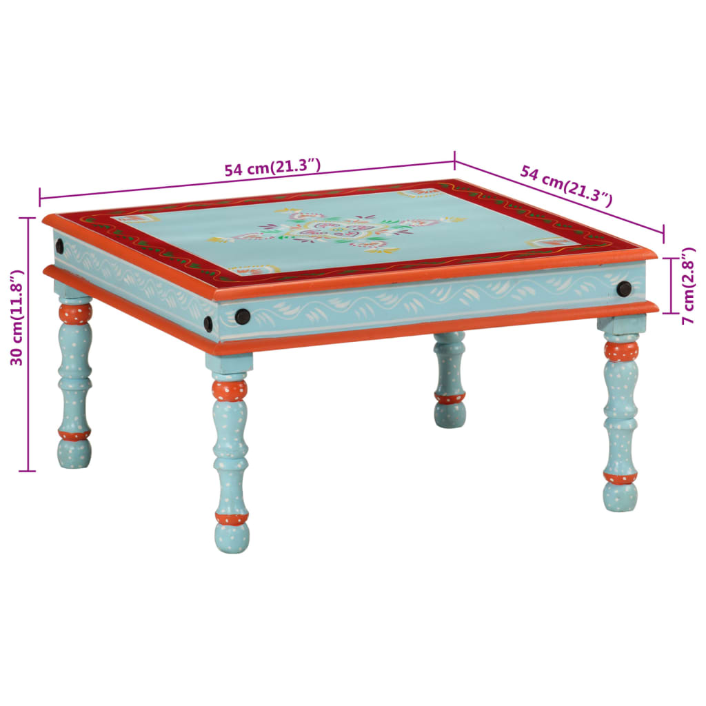 Salontafel Handbeschilderd Massief Mangohout 54 x 54 x 30 cm Blauw