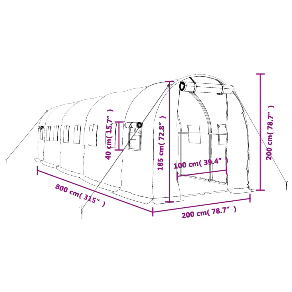 Tuinkas Met Stalen Frame 16 M² 8 x 2 x 2 m Groen