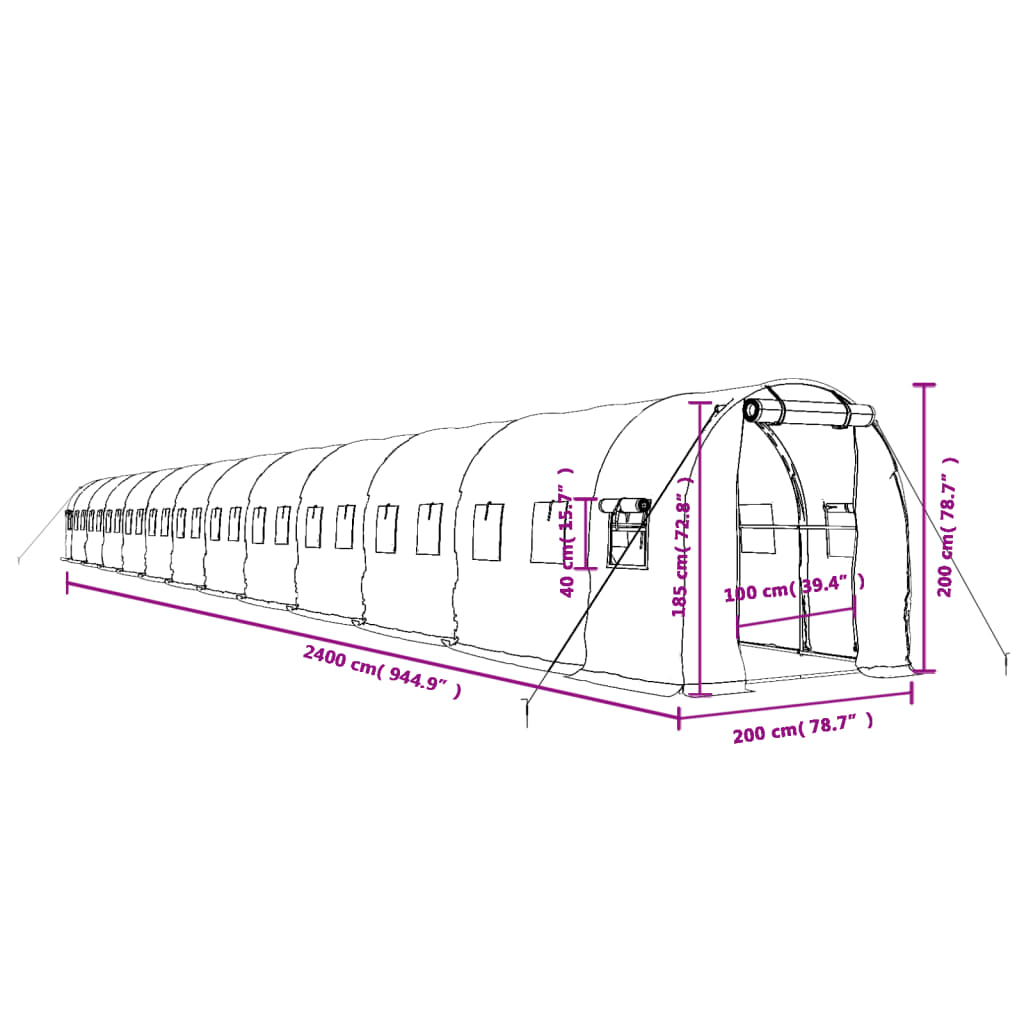 Tuinkas met stalen frame 48 m² 24x2x2 m groen