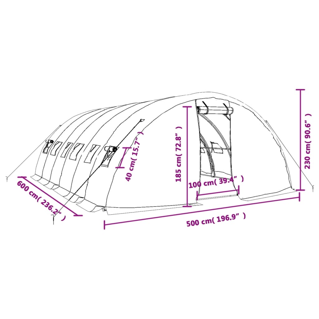 Tuinkas Met Stalen Frame 30 M² 6X5X2,3 M 6 x 5 x 2.3 m Groen