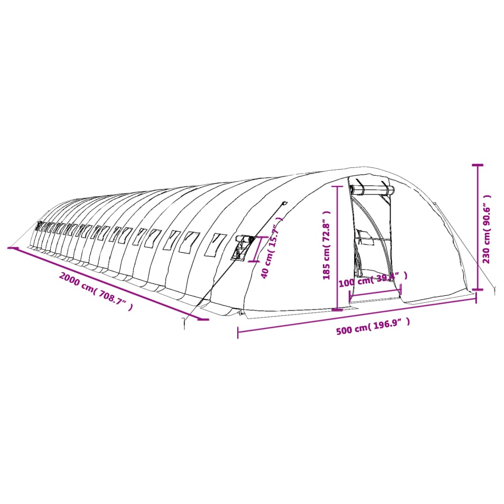 Tuinkas Met Stalen Frame 00 M² 20X5X2,3 M 20 x 5 x 2.3 m Groen