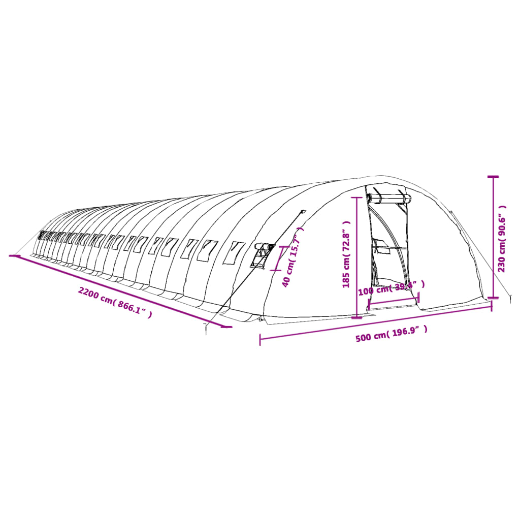 Tuinkas Met Stalen Frame 0 M² 22X5X2,3 M 22 x 5 x 2.3 m Groen