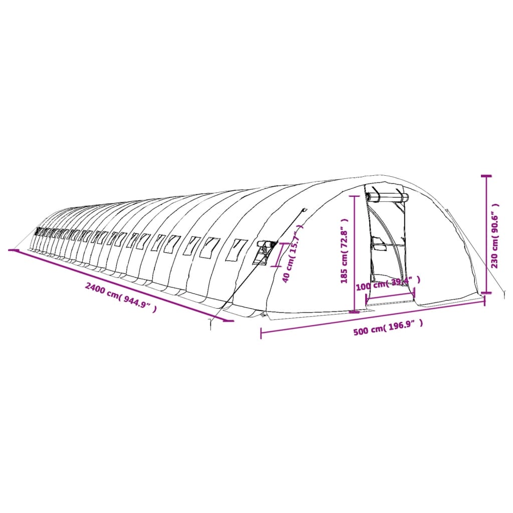 Tuinkas Met Stalen Frame 20 M² 24X5X2,3 M 24 x 5 x 2.3 m Groen