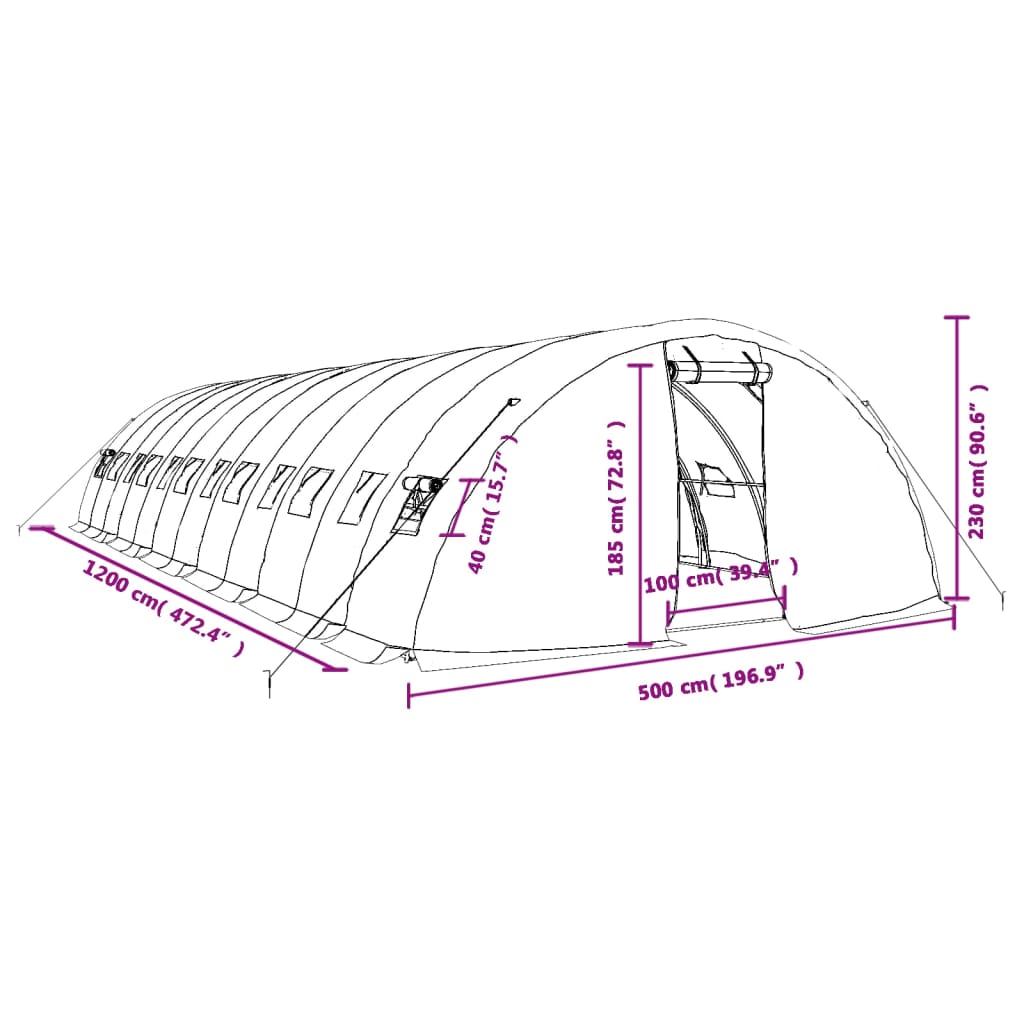 Tuinkas met stalen frame 60 m² 12x5x2,3 m wit