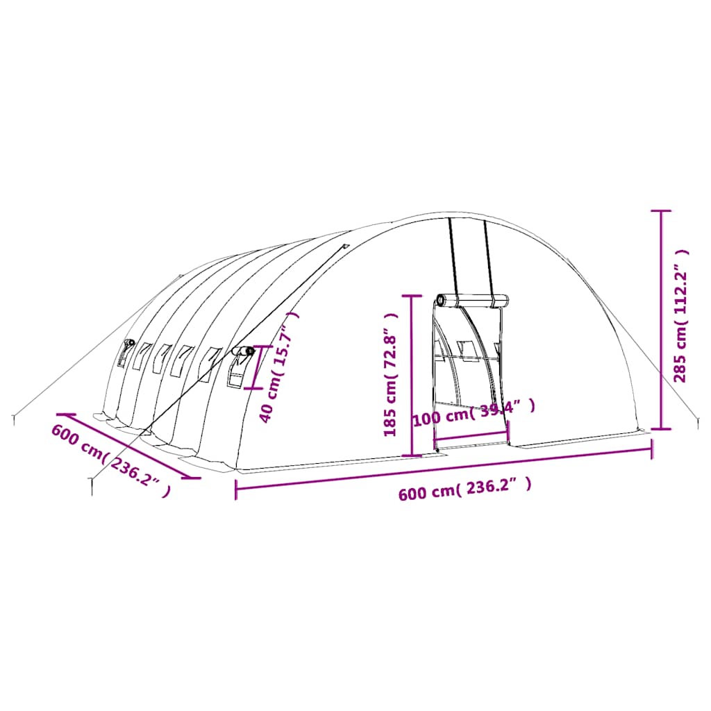 Tuinkas Met Stalen Frame 36 M² 6X6X2,85 M 6 x 6 x 2.85 m Wit