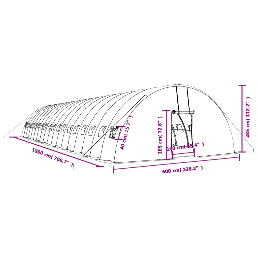 Tuinkas Met Stalen Frame 108 M² 18X6X2,85 M 18 x 6 x 2.85 m Wit