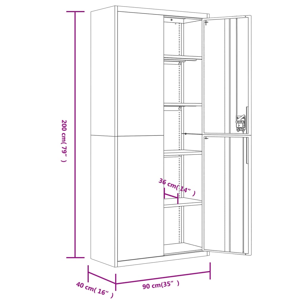 Archiefkast Staal 90 x 40 x 240 cm Zwart