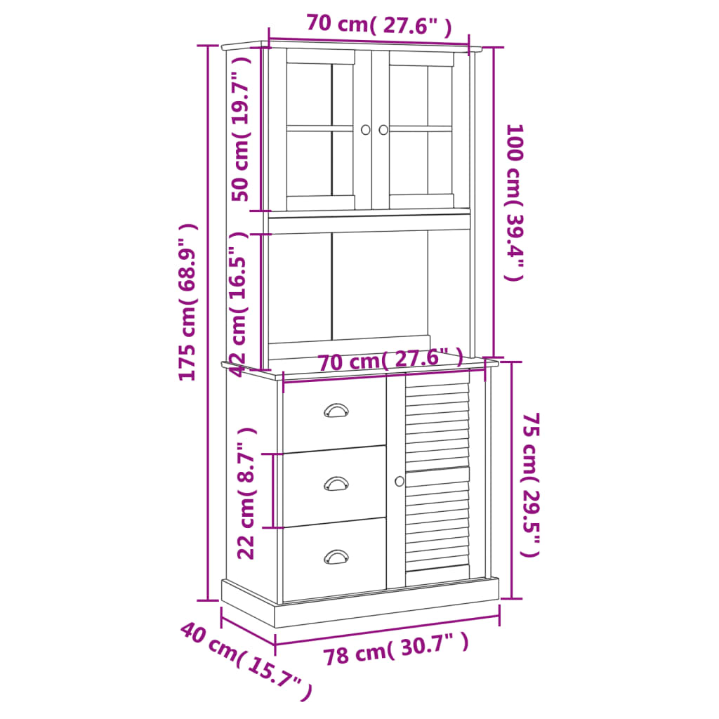 Hoge Kast Vigo 78X40X175 Cm Massief Grenenhout Bruin