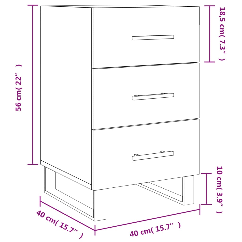 Nachtkastje 40X40X66 Cm Bewerkt Hout Eiken Grijs sonoma