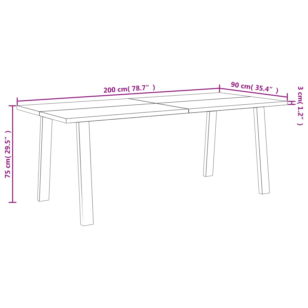 Eettafel Massief Acaciahout 200 x 90 x 75 cm