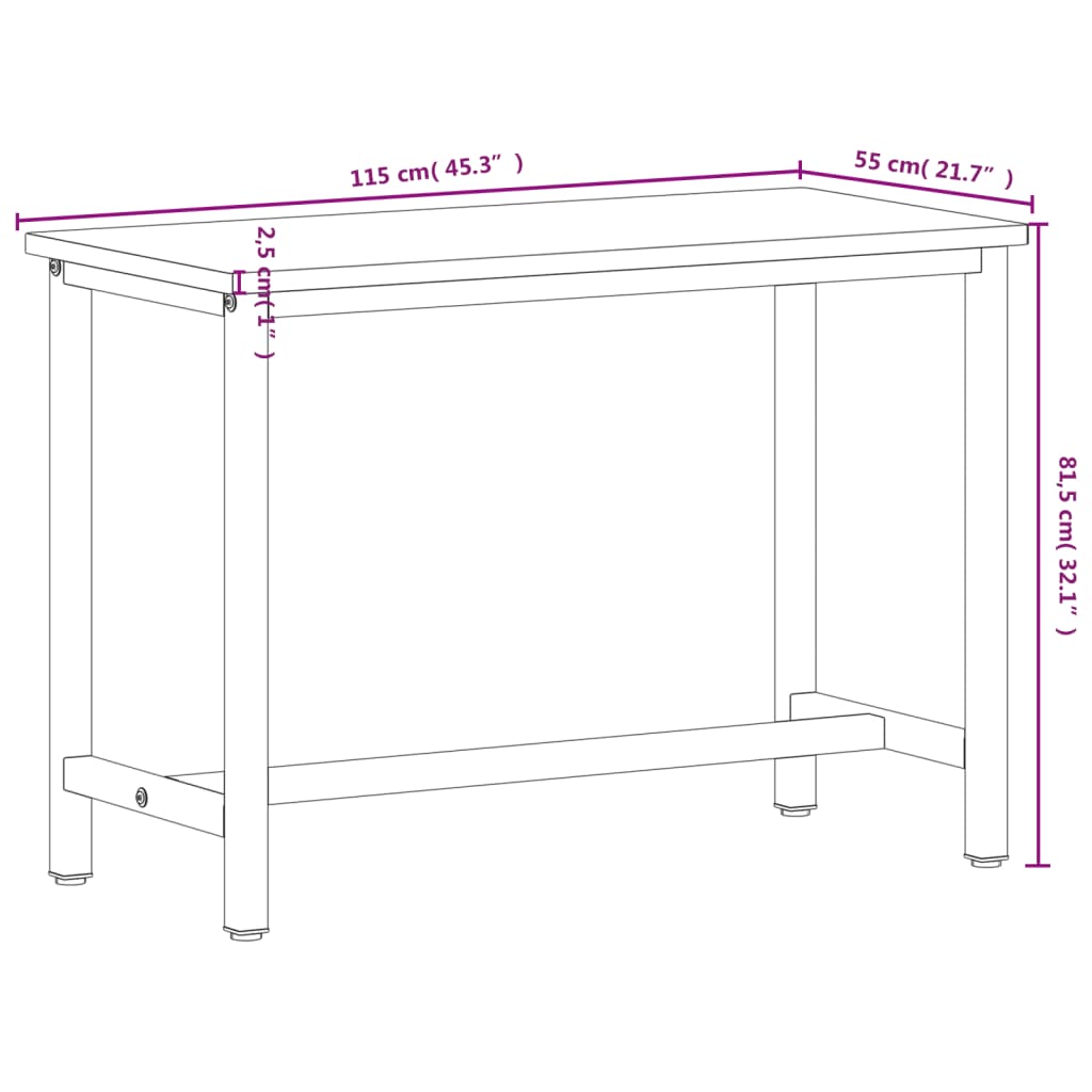 Werkbank 5X55X8,5 Cm Massief Beukenhout En Metaal 115 x 55 x 81.5 cm