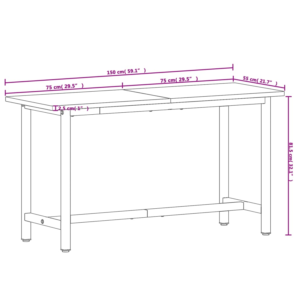 Werkbank 150x55x81,5 cm massief beukenhout en metaal 150 x 55 x 81.5 cm