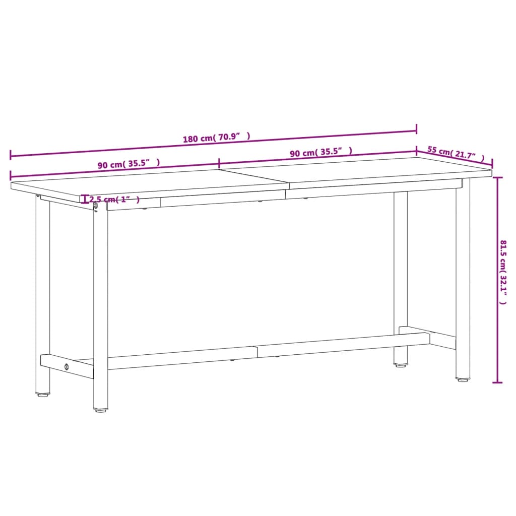 Werkbank 180x55x81,5 cm massief beukenhout en metaal