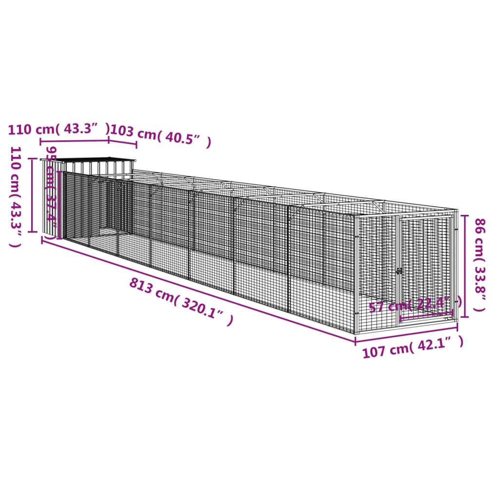Hondenhok Met Ren Gegalvaniseerd Staal 110 x 813 x 110 cm