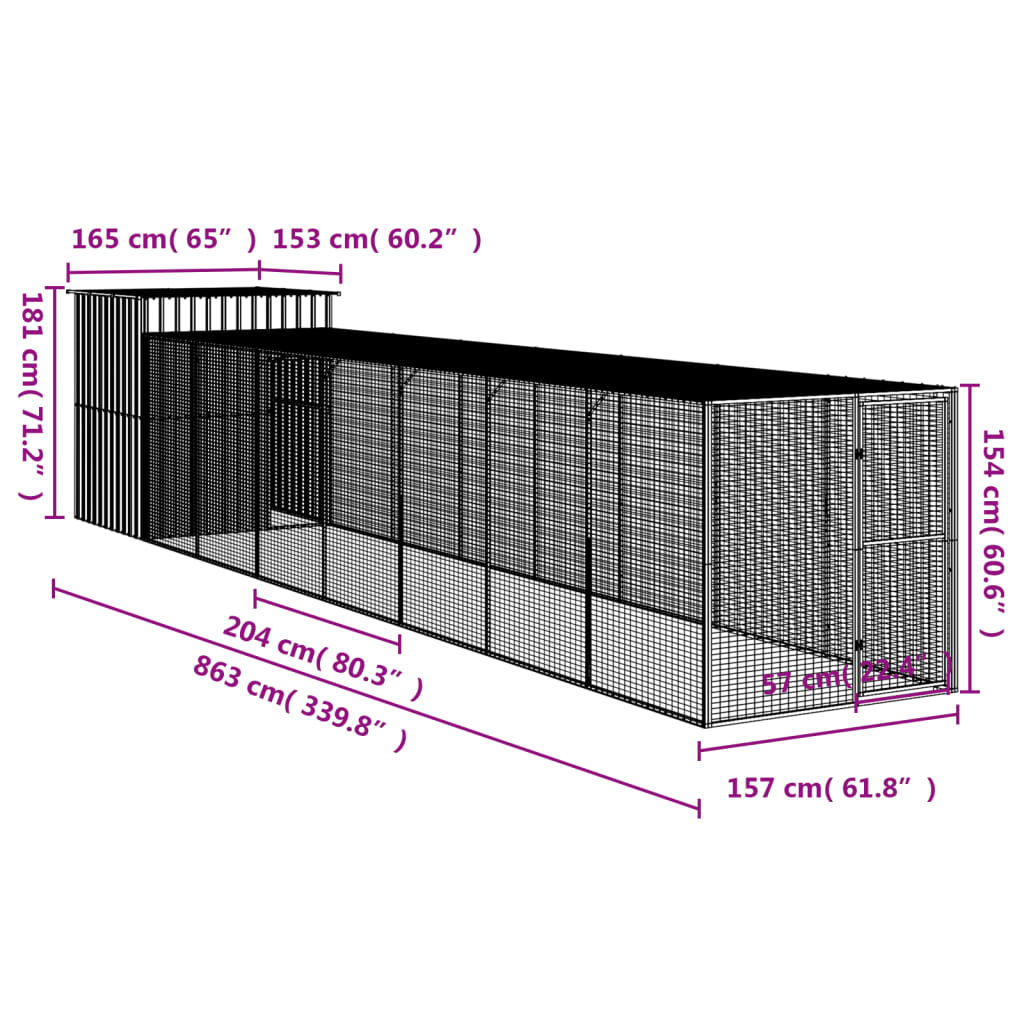 Kippenhok Met Ren Gegalvaniseerd Staal 165 x 863 x 181 cm Antraciet