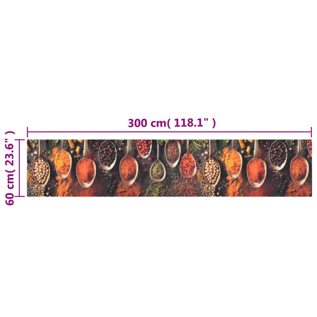 Keukenmat Wasbaar Lepel- En Kruidenprint Fluweel 60 x 300 cm Zwart en rood